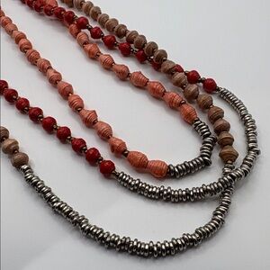 Colorful Beaded Necklace With Silver Mini Discs layers